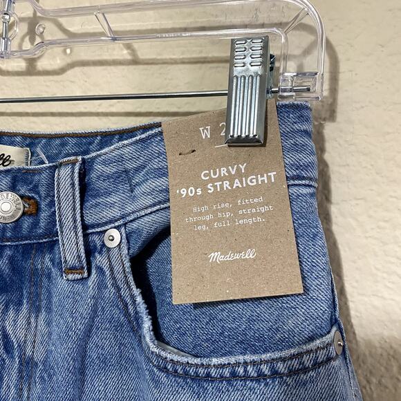 Madewell Jeans Women 27 Blue Curvy 90s Straight Revoir Wash Distressed Raw Hem - Picture 3 of 10